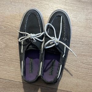 Sperry Black Top-Sider Deck Shoes with White Laces